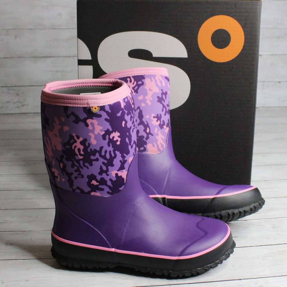 Bogs Girl's Waterproof Rain Snow Boots Youth Size 6 Purple Pink Camo